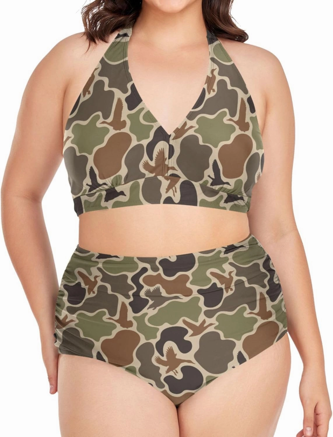 Exnundod Women Plus Size Bikini Set Duck Hunter Camouflage Two Piece Swimsuits High Waist Tummy Control Bathing Suit