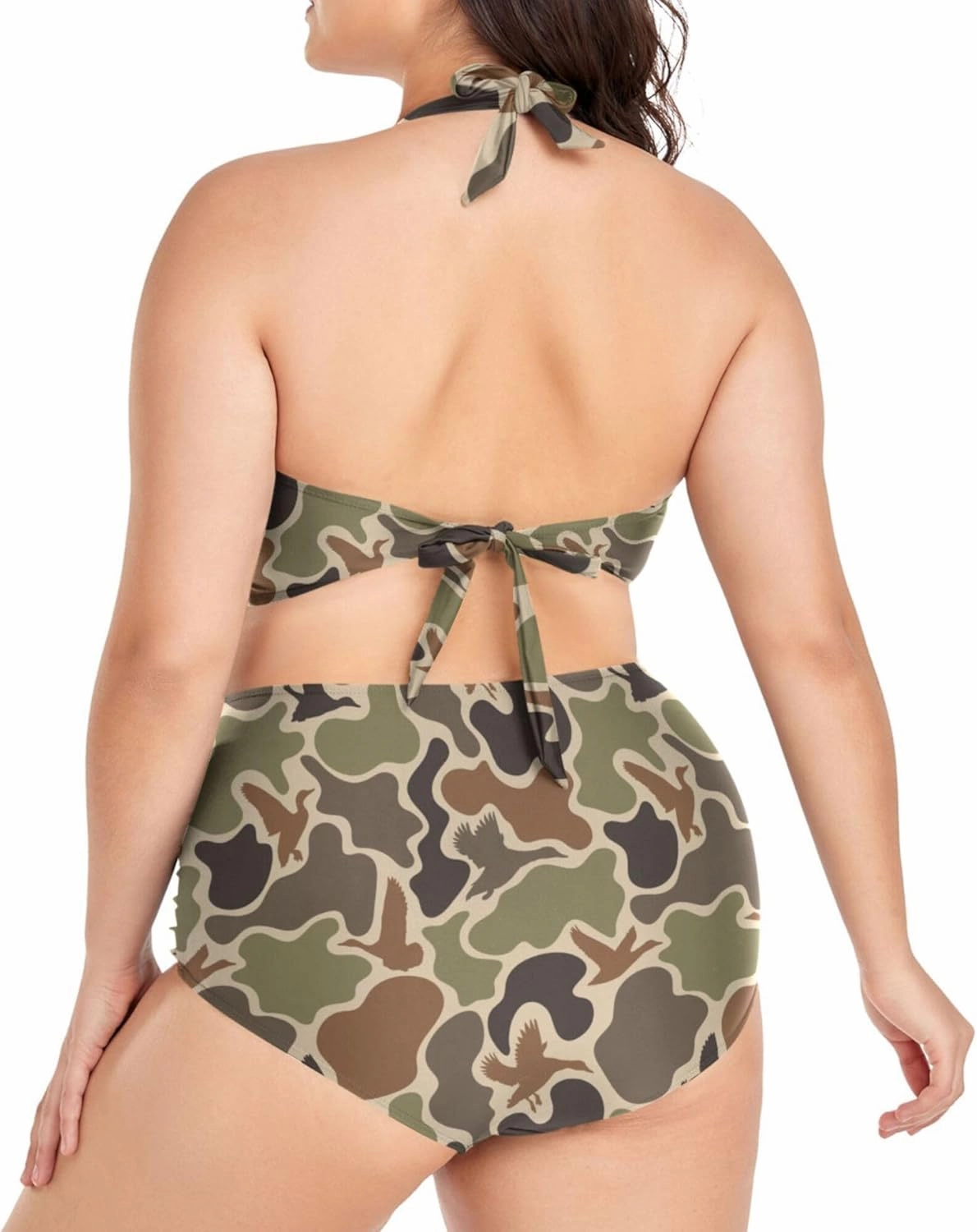 Exnundod Women Plus Size Bikini Set Duck Hunter Camouflage Two Piece Swimsuits High Waist Tummy Control Bathing Suit