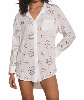 Eyelet Long Sleeve Cover-Up In White