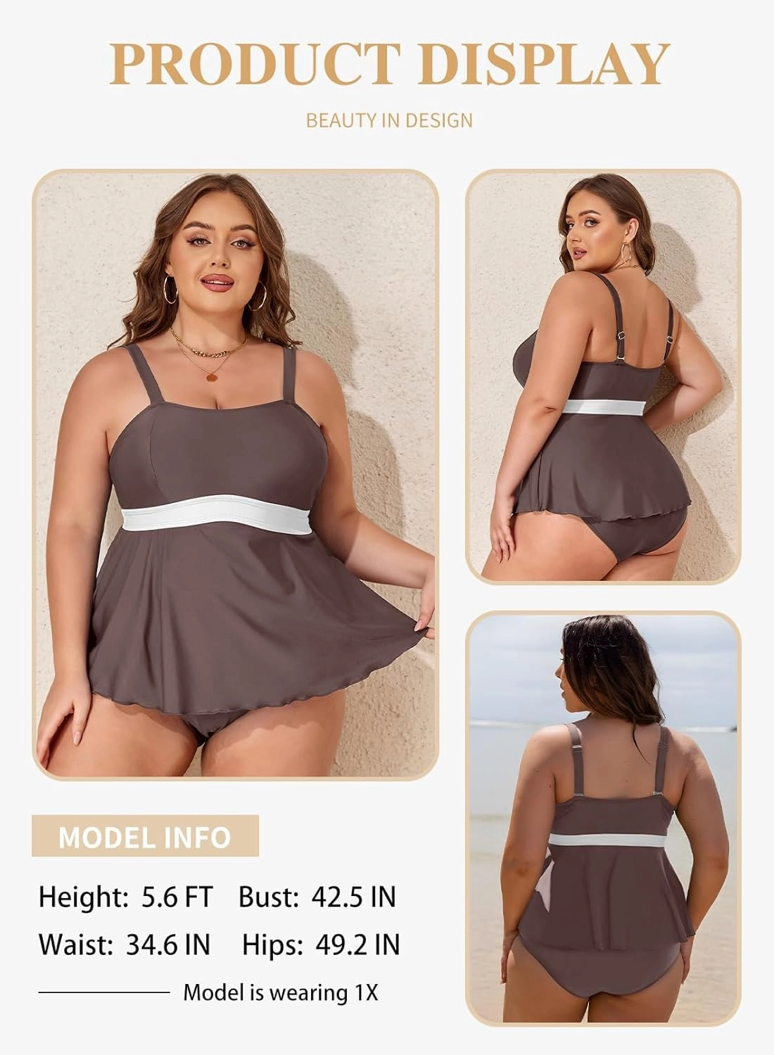 Eytino Plus Size Tankini Swimsuits for Women Colorblock Two Piece Tankini Top with Bikini Bottoms Swimwear(1X-5X)