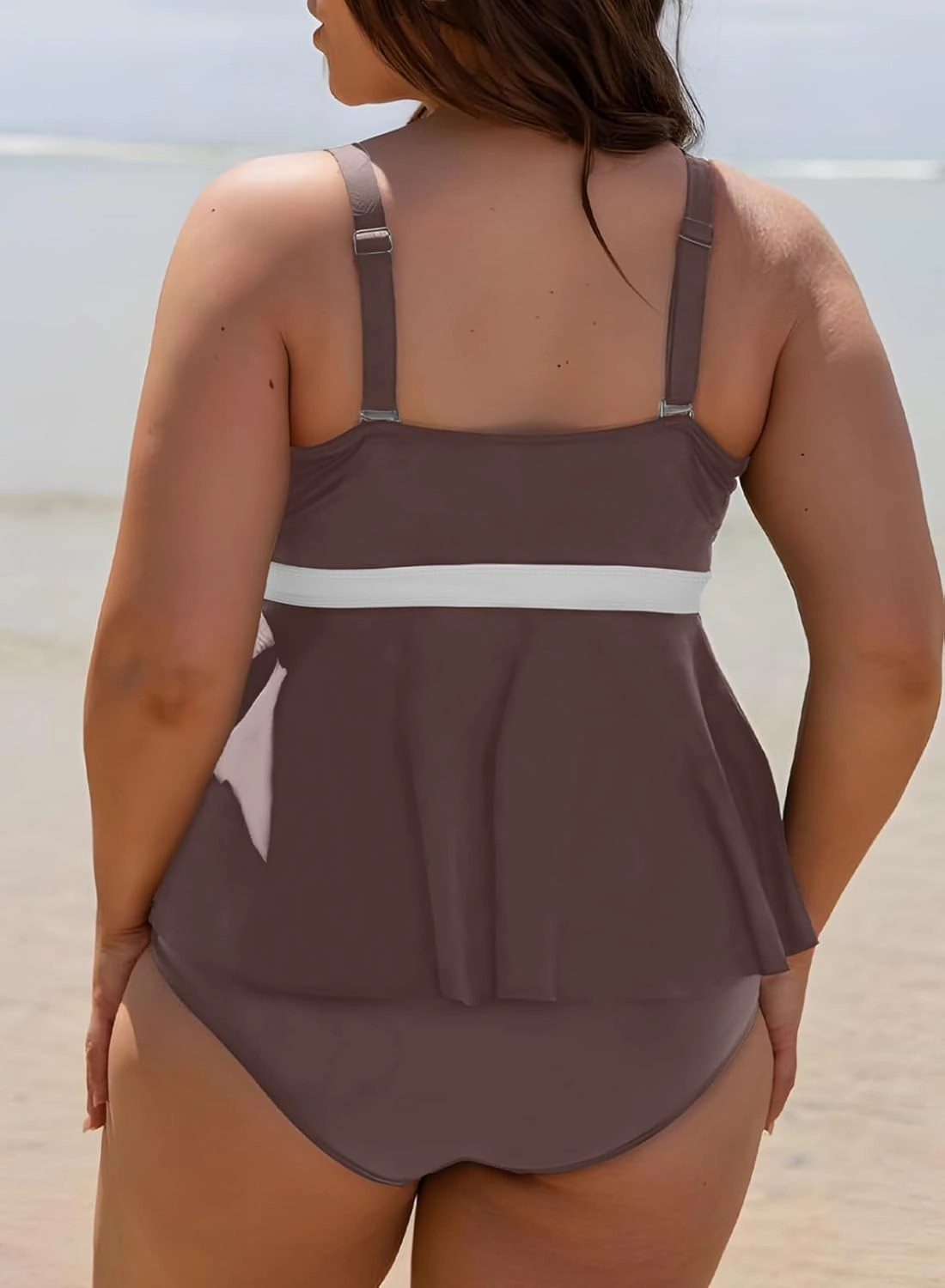 Eytino Plus Size Tankini Swimsuits for Women Colorblock Two Piece Tankini Top with Bikini Bottoms Swimwear(1X-5X)
