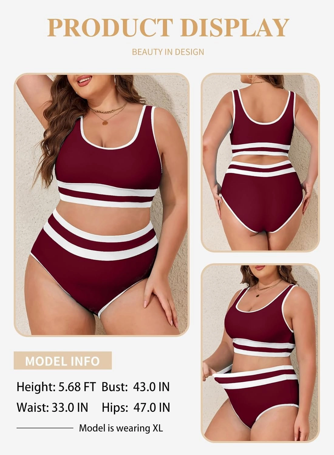 Eytino Womens Plus Size Bikini Sets High Waisted Scoop Neck Bahting Suits Two Piece Color Block Swimsuits(1X-5X)