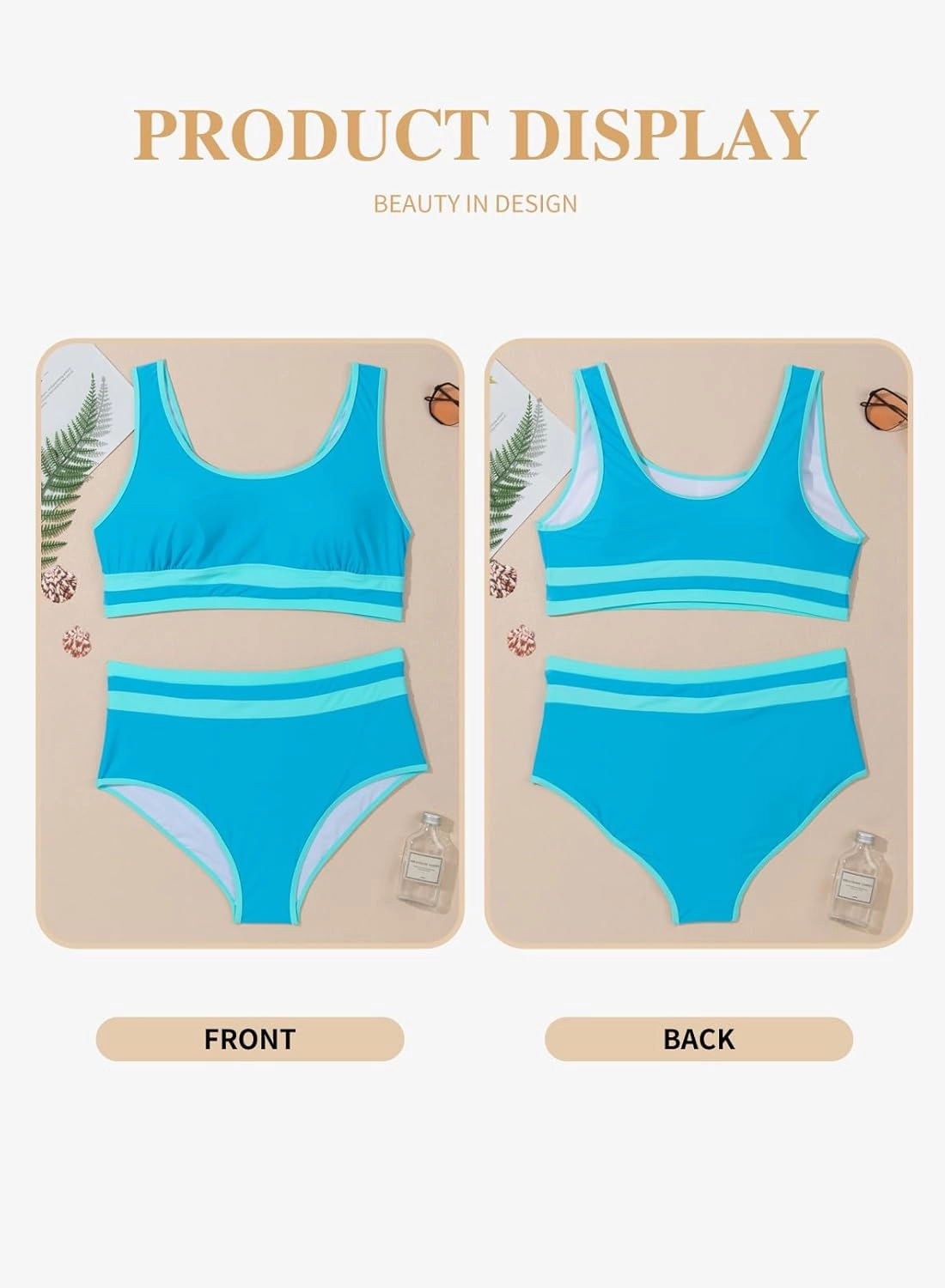 Eytino Womens Plus Size Bikini Sets High Waisted Scoop Neck Bahting Suits Two Piece Color Block Swimsuits(1X-5X)
