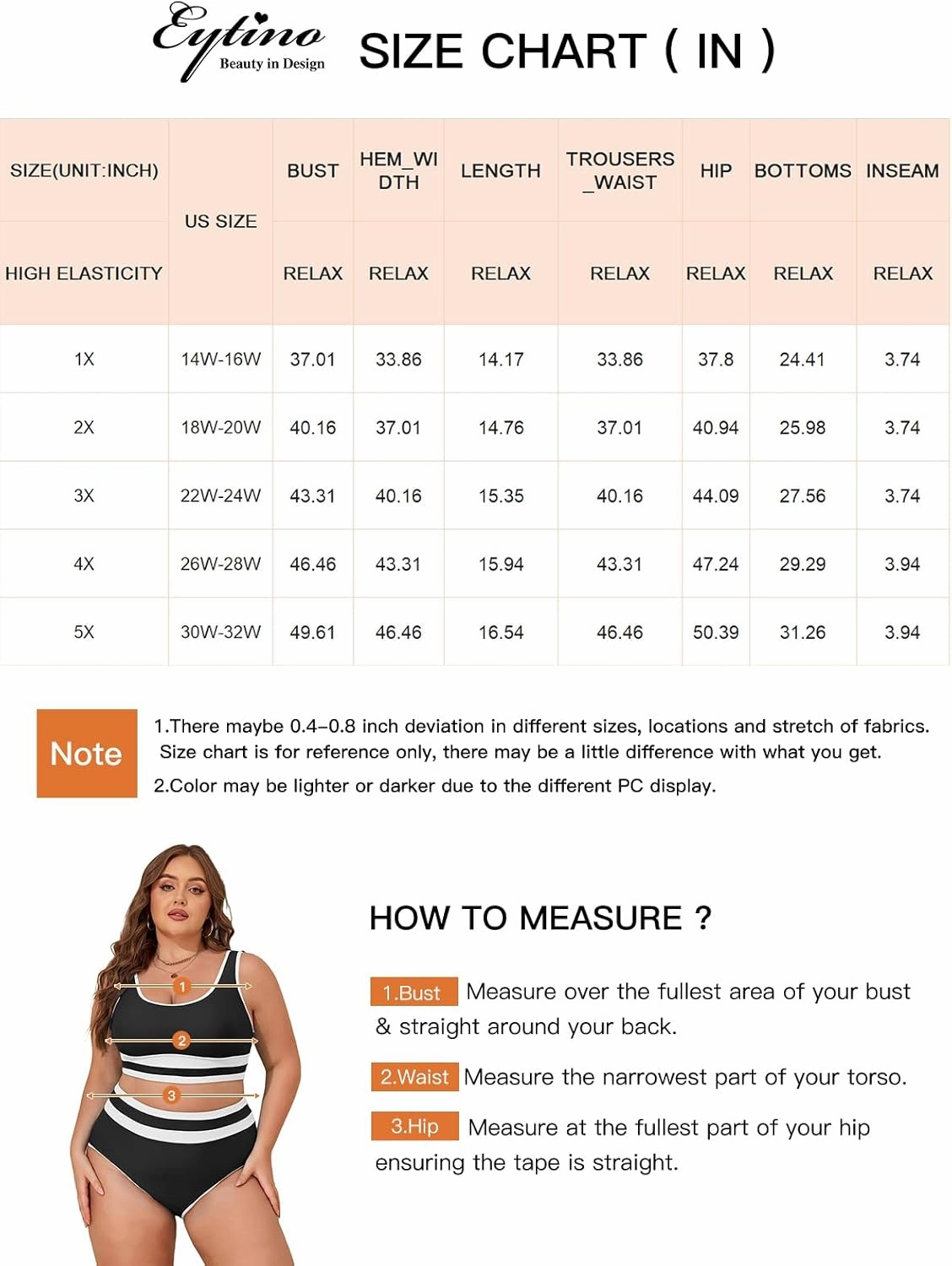Eytino Womens Plus Size Bikini Sets High Waisted Scoop Neck Bahting Suits Two Piece Color Block Swimsuits(1X-5X)