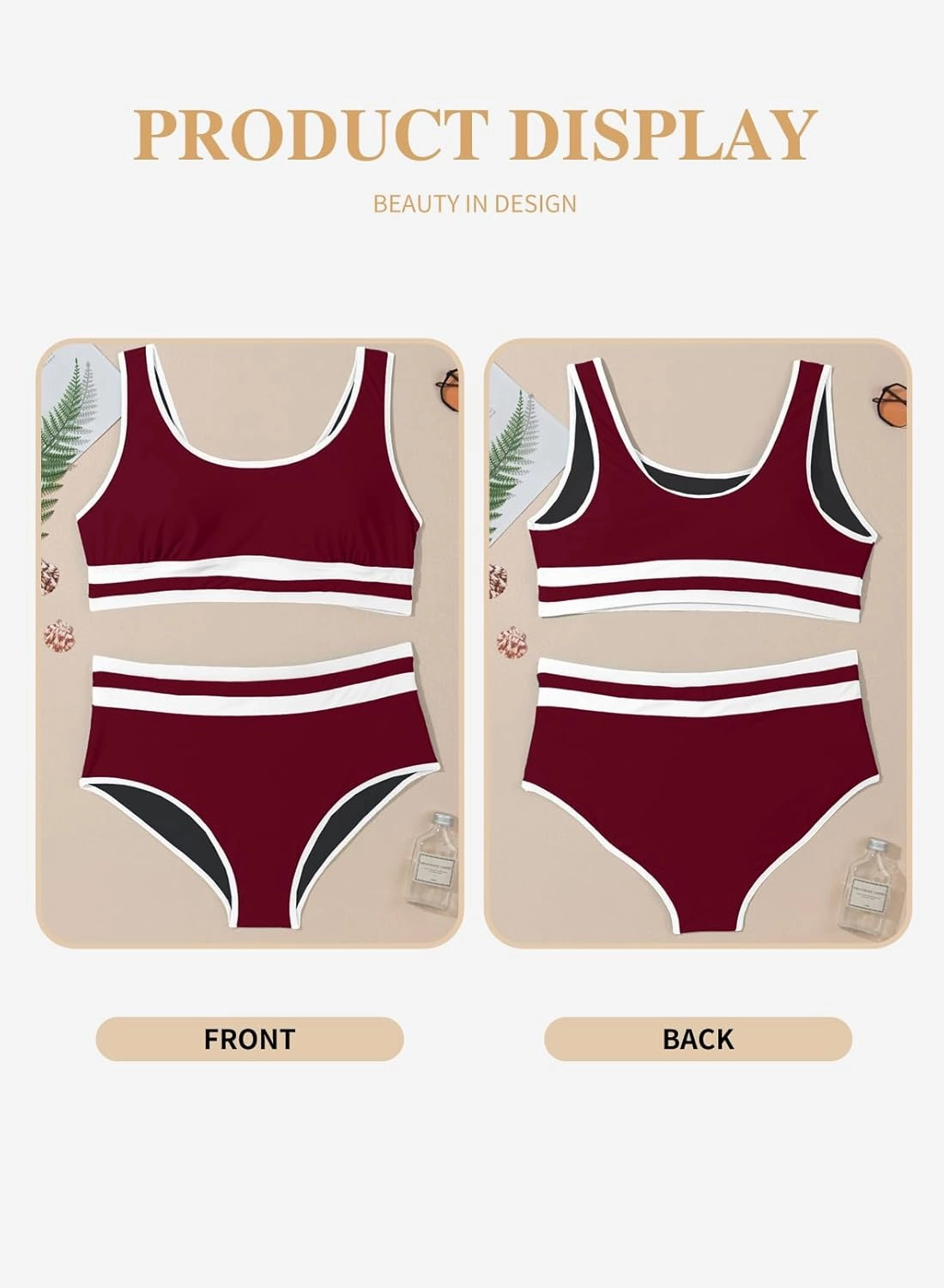 Eytino Womens Plus Size Bikini Sets High Waisted Scoop Neck Bahting Suits Two Piece Color Block Swimsuits(1X-5X)