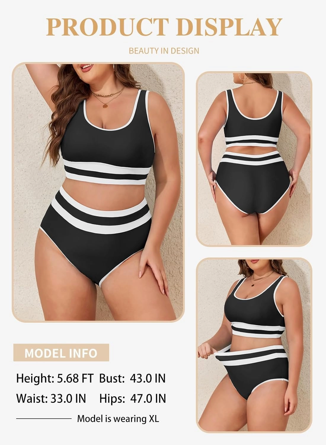 Eytino Womens Plus Size Bikini Sets High Waisted Scoop Neck Bahting Suits Two Piece Color Block Swimsuits(1X-5X)