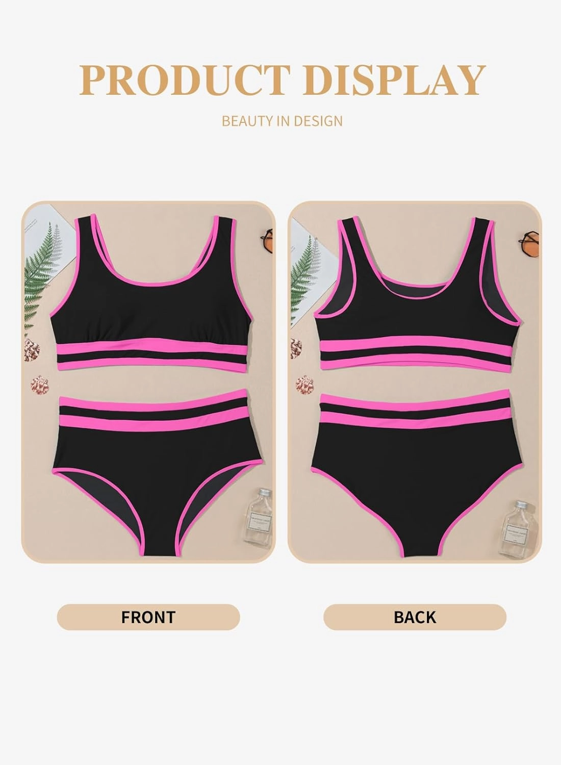 Eytino Womens Plus Size Bikini Sets High Waisted Scoop Neck Bahting Suits Two Piece Color Block Swimsuits(1X-5X)