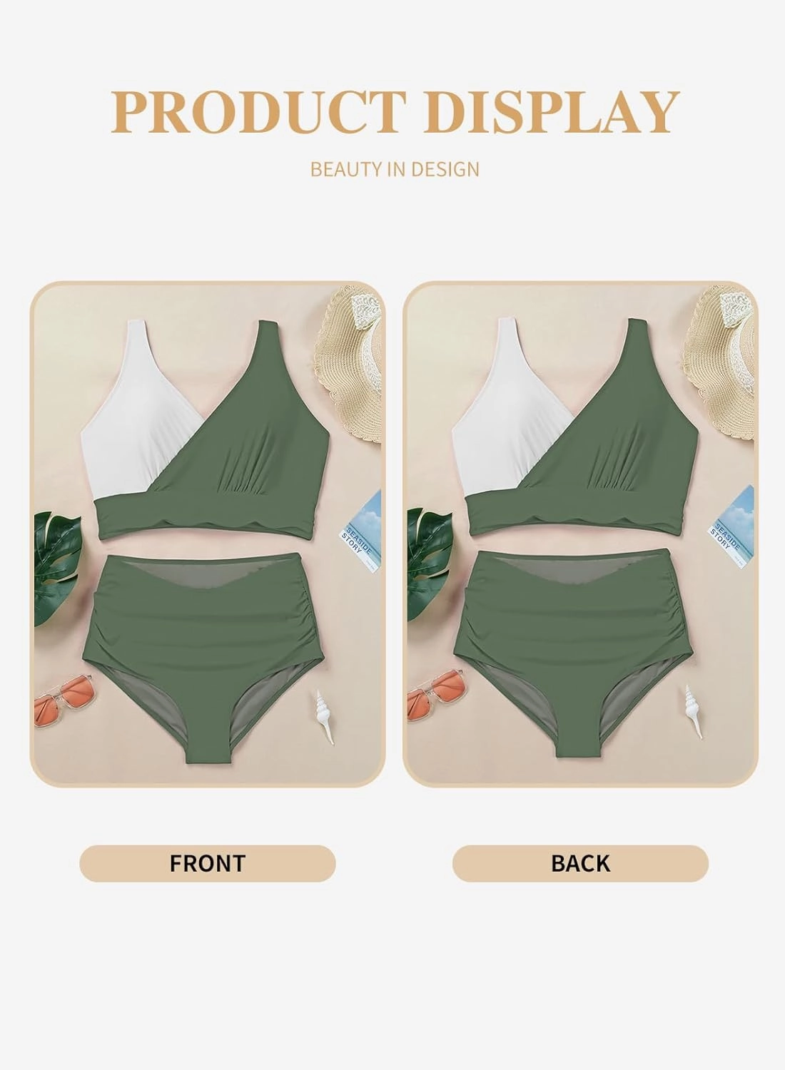 Eytino Womens Plus Size Bikini Sets High Waisted V Neck Bahting Suits Two Piece Color Block Swimsuits(1X-5X)
