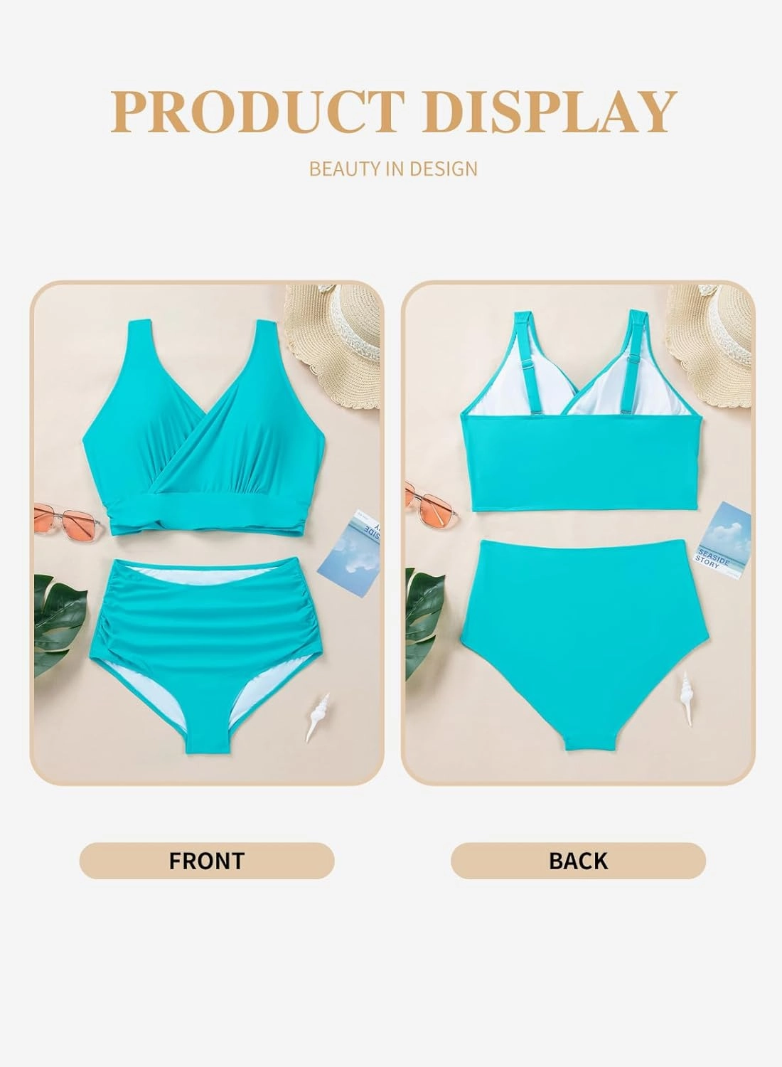 Eytino Womens Plus Size Bikini Sets High Waisted V Neck Bahting Suits Two Piece Color Block Swimsuits(1X-5X)
