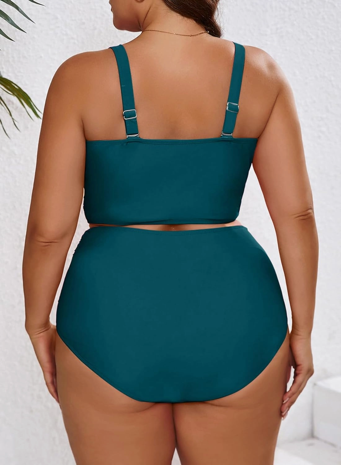 Eytino Womens Plus Size Bikini Sets High Waisted V Neck Bahting Suits Two Piece Color Block Swimsuits(1X-5X)