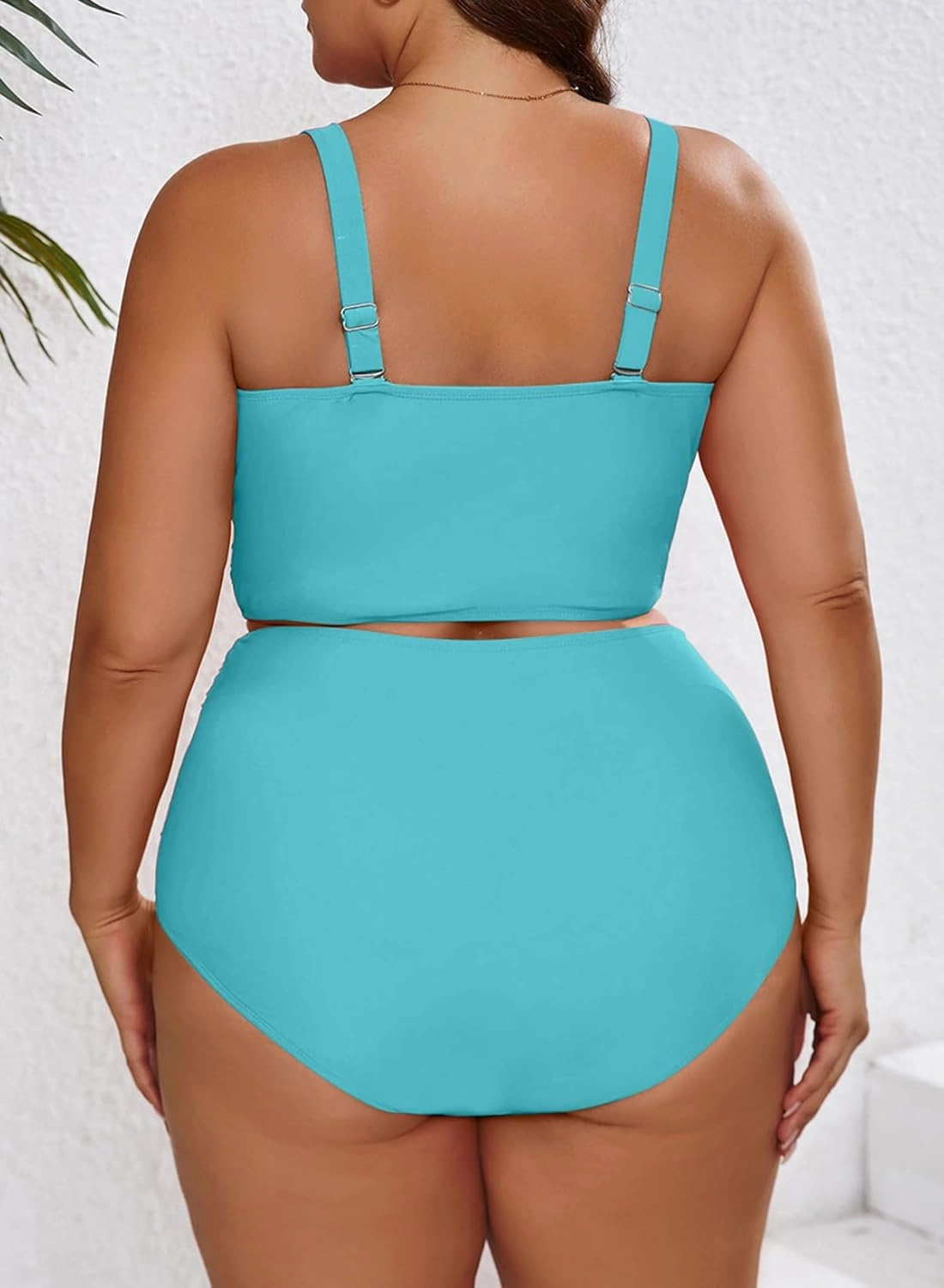 Eytino Womens Plus Size Bikini Sets High Waisted V Neck Bahting Suits Two Piece Color Block Swimsuits(1X-5X)