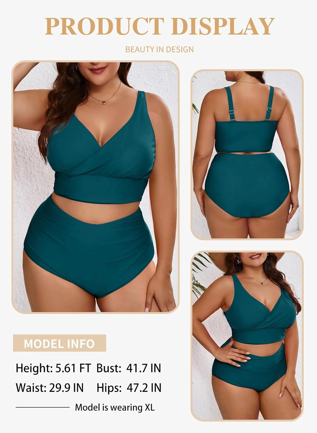 Eytino Womens Plus Size Bikini Sets High Waisted V Neck Bahting Suits Two Piece Color Block Swimsuits(1X-5X)