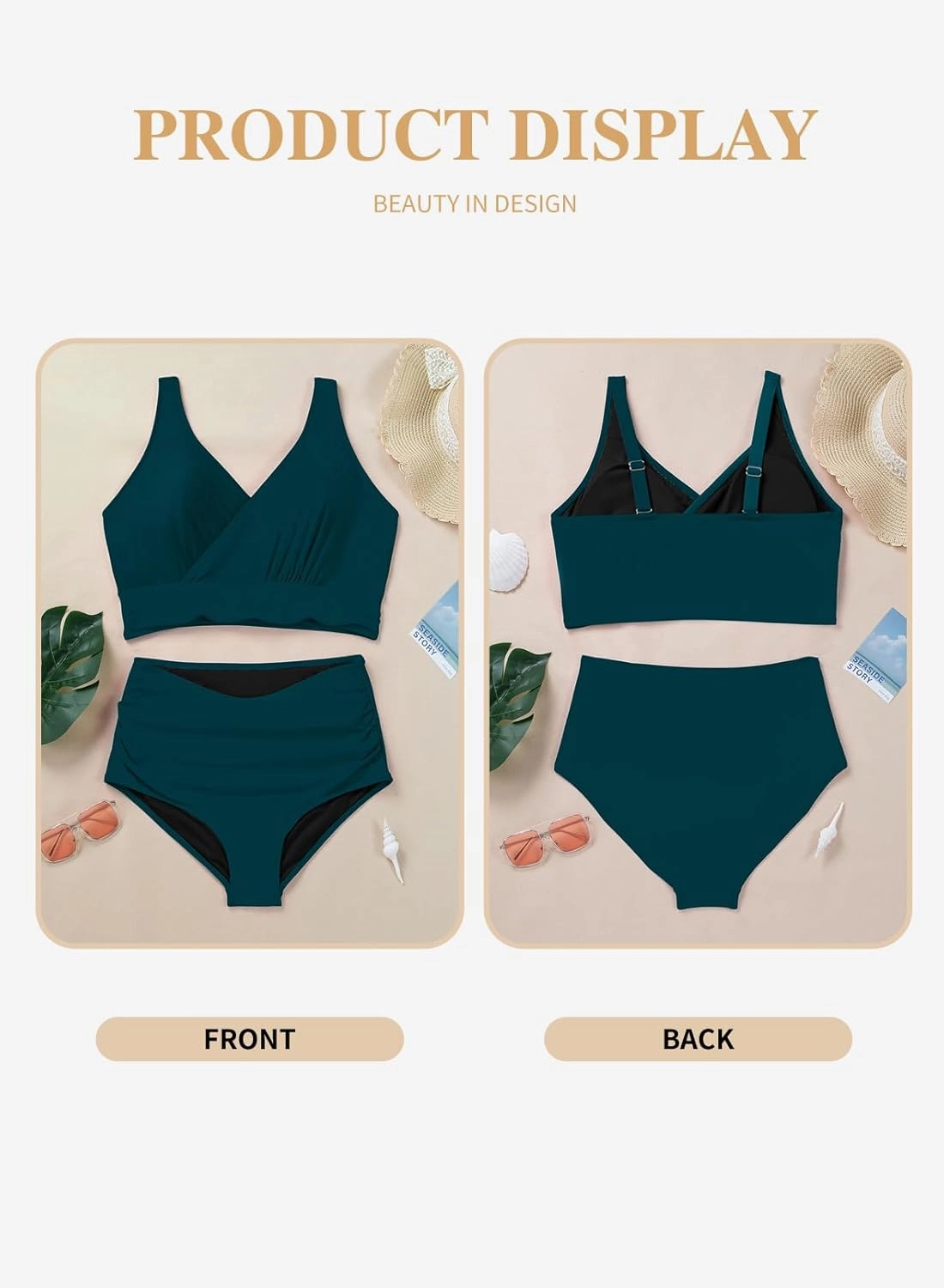 Eytino Womens Plus Size Bikini Sets High Waisted V Neck Bahting Suits Two Piece Color Block Swimsuits(1X-5X)