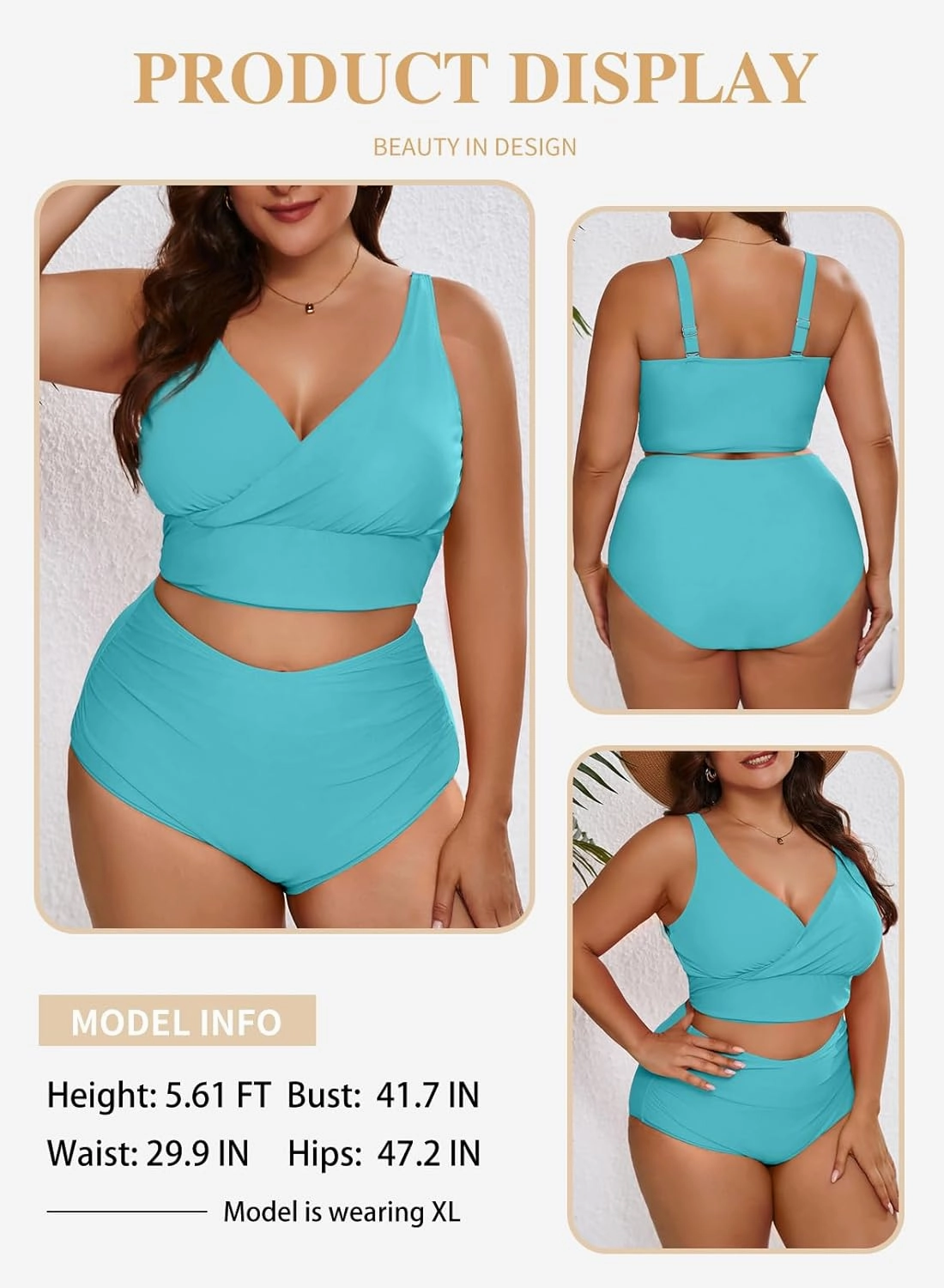 Eytino Womens Plus Size Bikini Sets High Waisted V Neck Bahting Suits Two Piece Color Block Swimsuits(1X-5X)