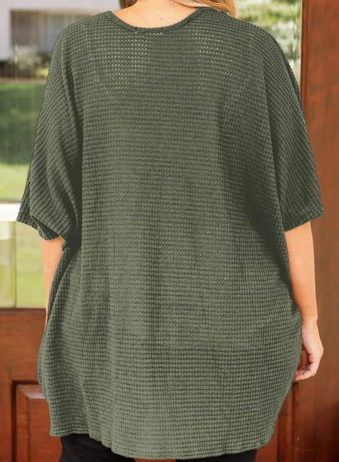 Eytino Womens Plus Size Cardigan Casual Short Sleeve Waffle Knit Kimono Open Front Tops(1X-5X)