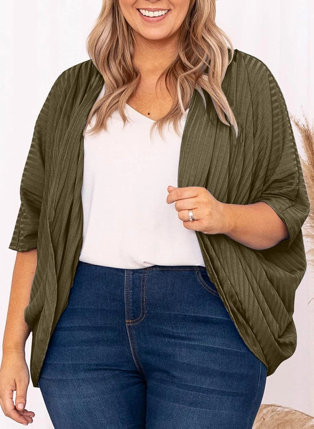Eytino Womens Plus Size Summer Cardigan Casual Half Sleeve Ruched Open Front Cardigans Tops(1X-5X)