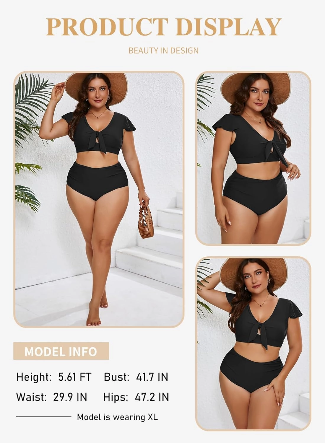 Eytino Womens Plus Size Two Piece Bikini Swimsuit Ruffle Sleeve High Waisted Tummy Control Bathing Suits Swimwear(1X-5X)