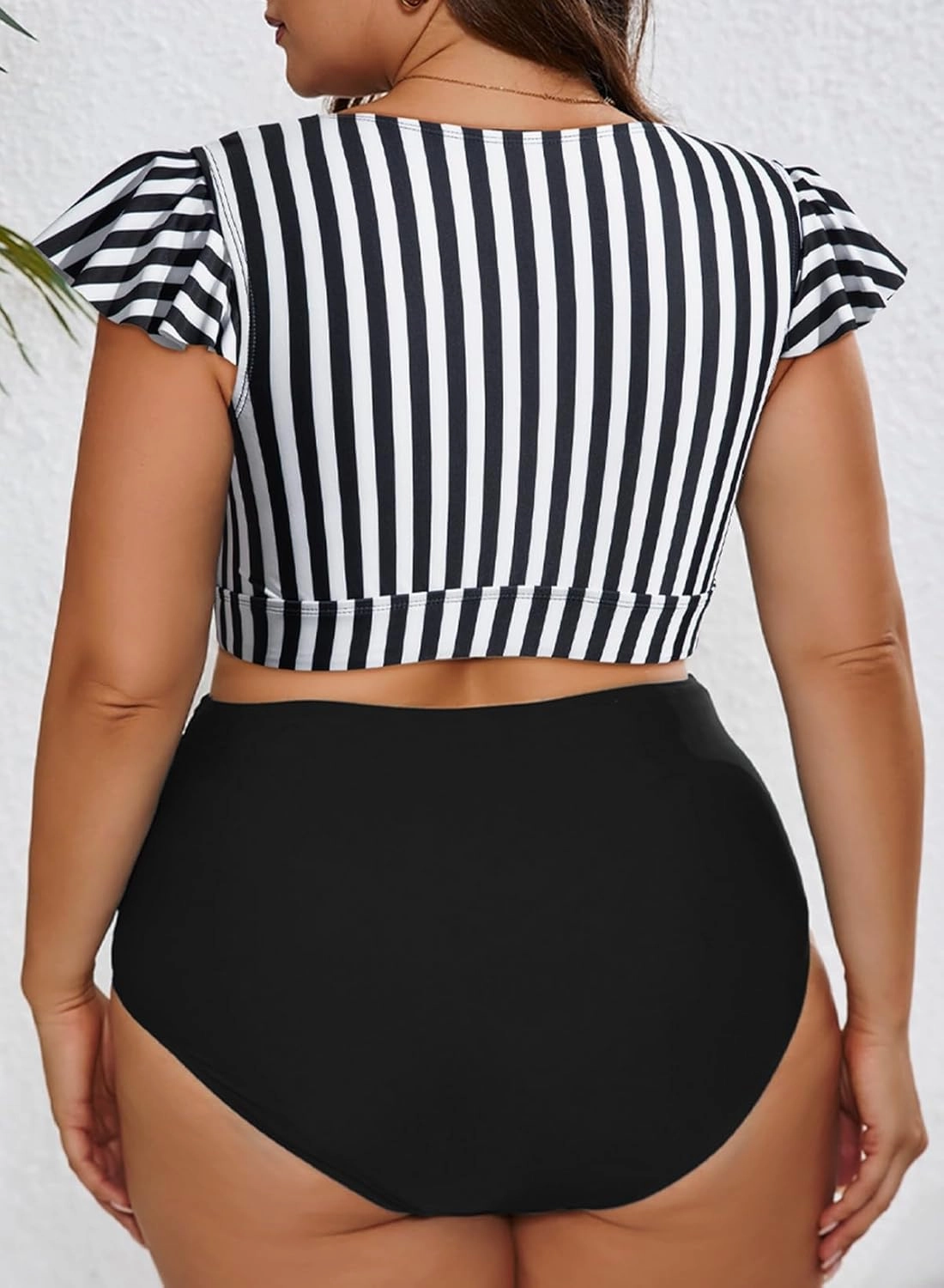 Eytino Womens Plus Size Two Piece Bikini Swimsuit Ruffle Sleeve High Waisted Tummy Control Bathing Suits Swimwear(1X-5X)