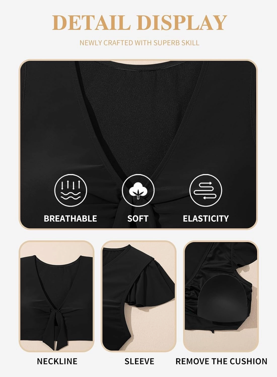Eytino Womens Plus Size Two Piece Bikini Swimsuit Ruffle Sleeve High Waisted Tummy Control Bathing Suits Swimwear(1X-5X)