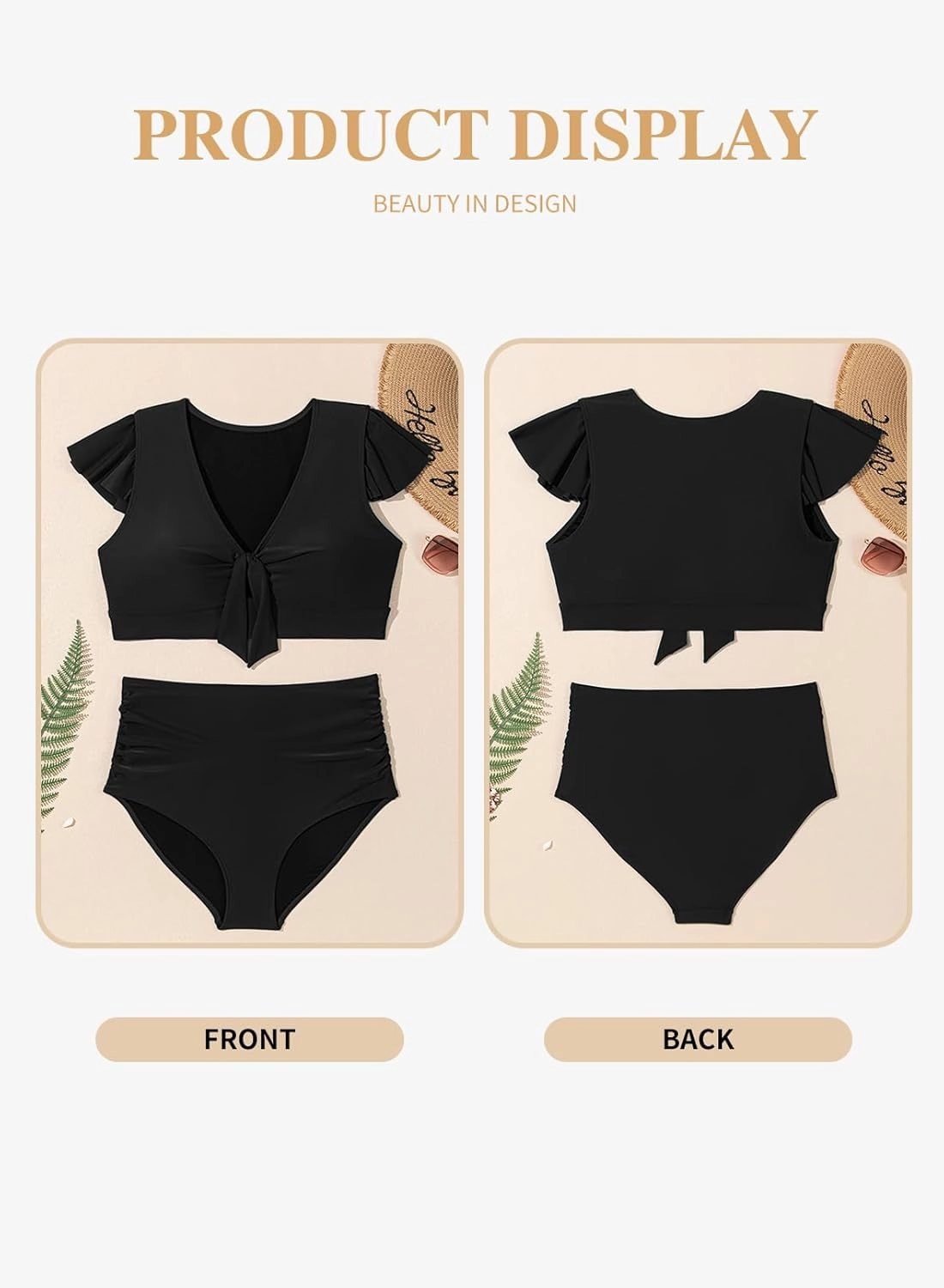 Eytino Womens Plus Size Two Piece Bikini Swimsuit Ruffle Sleeve High Waisted Tummy Control Bathing Suits Swimwear(1X-5X)