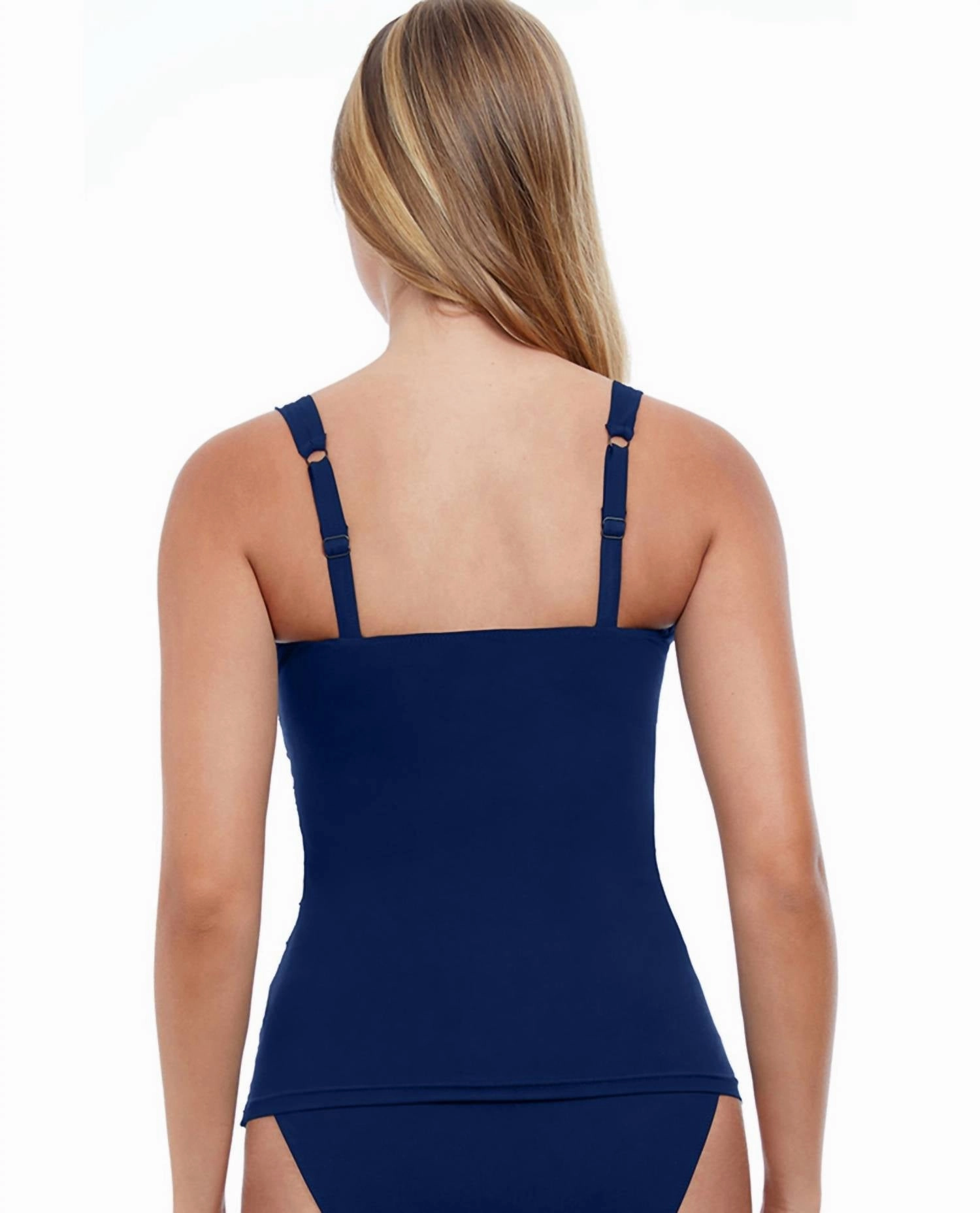 F-Cup Scoop Neck Shirred Underwire Tankini Top In Tutti Frutti Navy