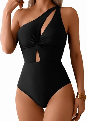 Fanuerg Women One Shoulder One Piece Swimsuits Sexy Cutout Bathing Suit Twist Front Hollow Out Swimwear