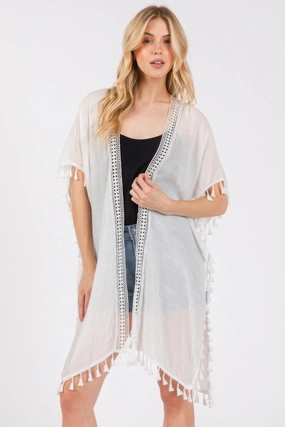 FASHNZFAB Crochet And Tassel Trim Cover Up