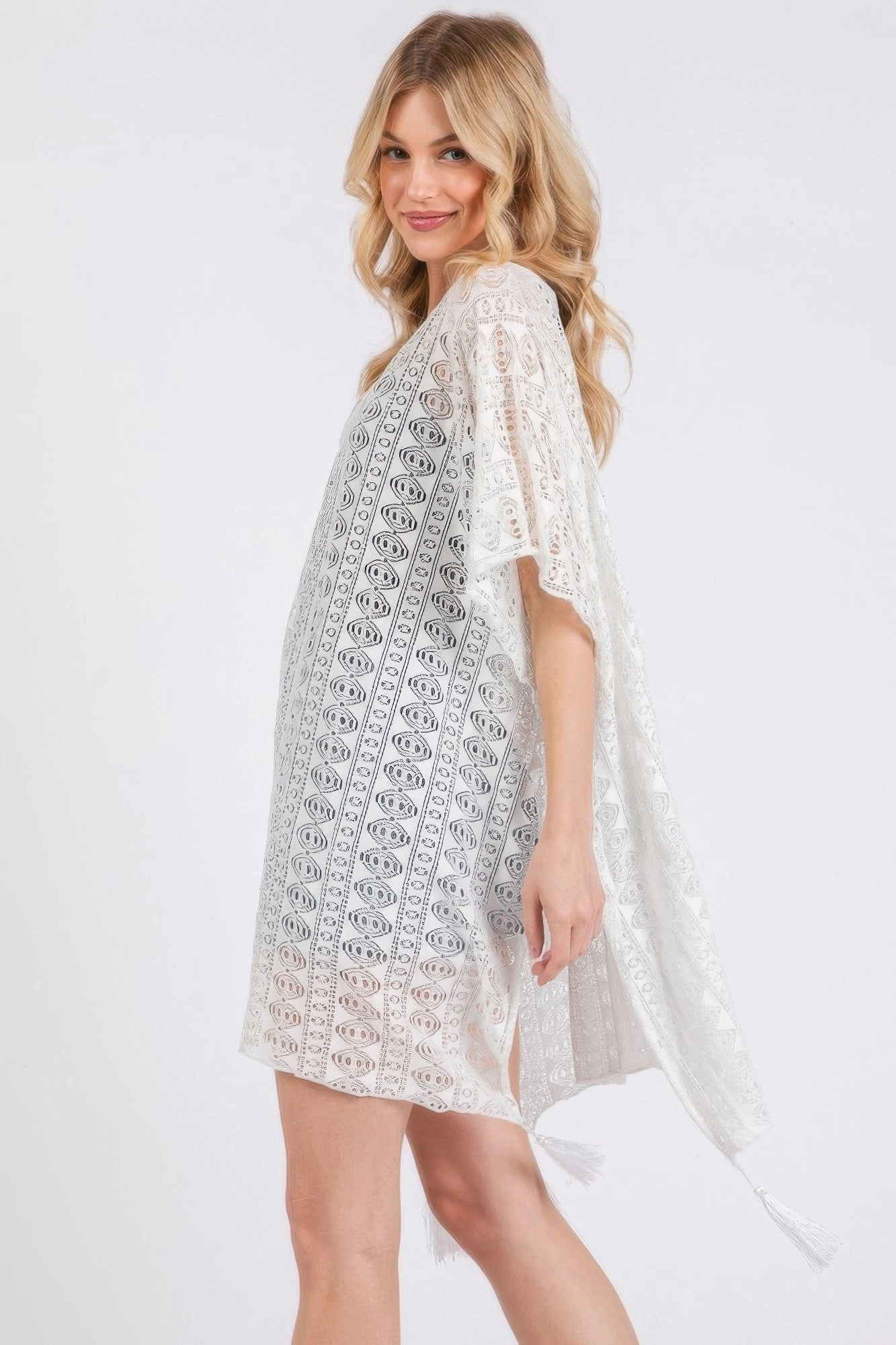 FASHNZFAB Crochet Lace Tassel Cover Up