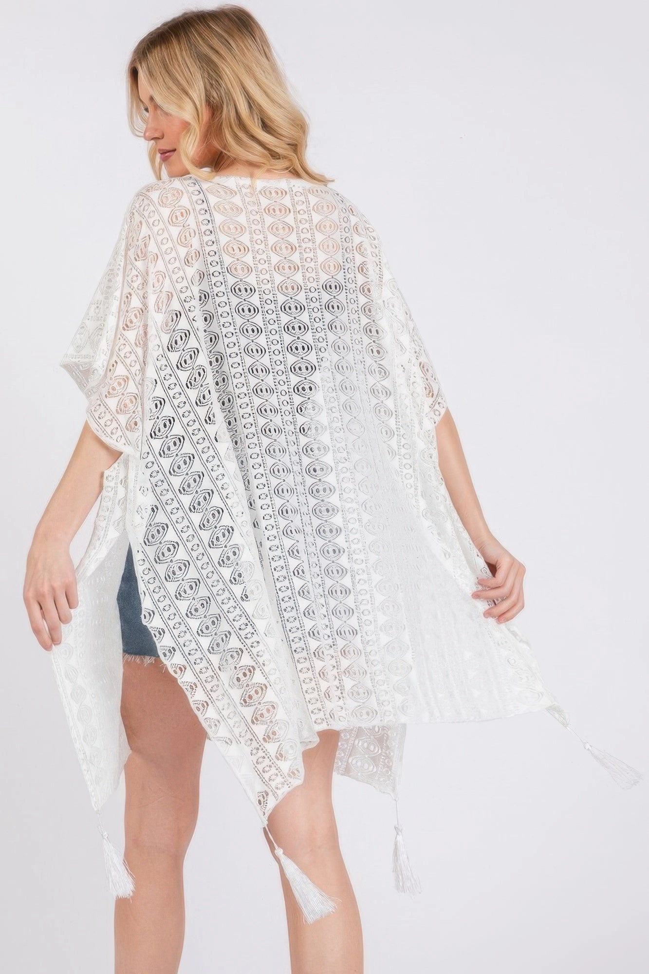 FASHNZFAB Crochet Lace Tassel Cover Up