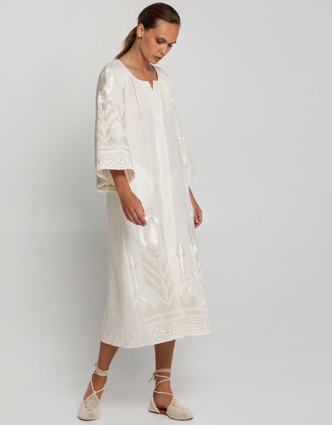Feather Midi Kaftan - Natural and Champagne
