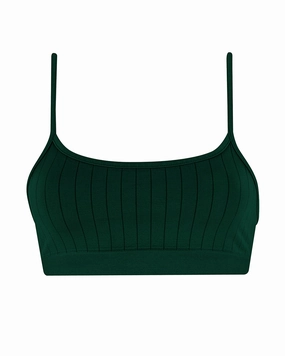 FLAT RIBBED SINCERE Bikini Bra Top | Dark Green