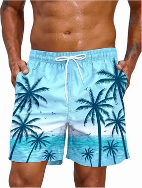 Floerns Men's Tropical Print Drawstring Swim Trunks Wide Leg Quick Dry Board Shorts with Pocket