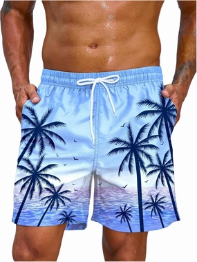Floerns Men's Tropical Print Drawstring Swim Trunks Wide Leg Quick Dry Board Shorts with Pocket