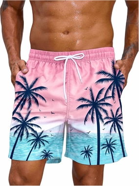Floerns Men's Tropical Print Drawstring Swim Trunks Wide Leg Quick Dry Board Shorts with Pocket