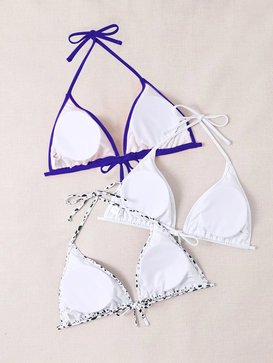 Floerns Women's Plus Size 3 Piece Halter Triangle Swimsuit Bikini Top Set