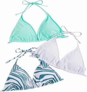 Floerns Women's Plus Size 3 Piece Halter Triangle Swimsuit Bikini Top Set