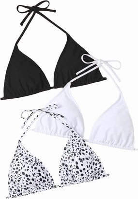 Floerns Women's Plus Size 3 Piece Halter Triangle Swimsuit Bikini Top Set