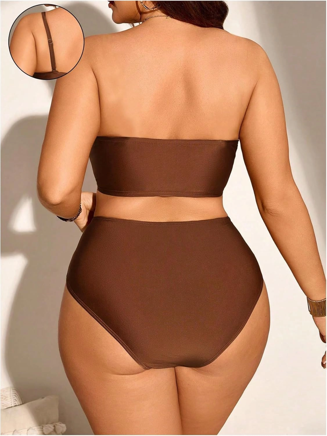 Floerns Women's Plus Size Colorblock Bandeau Bikini Set High Waisted Beachwear