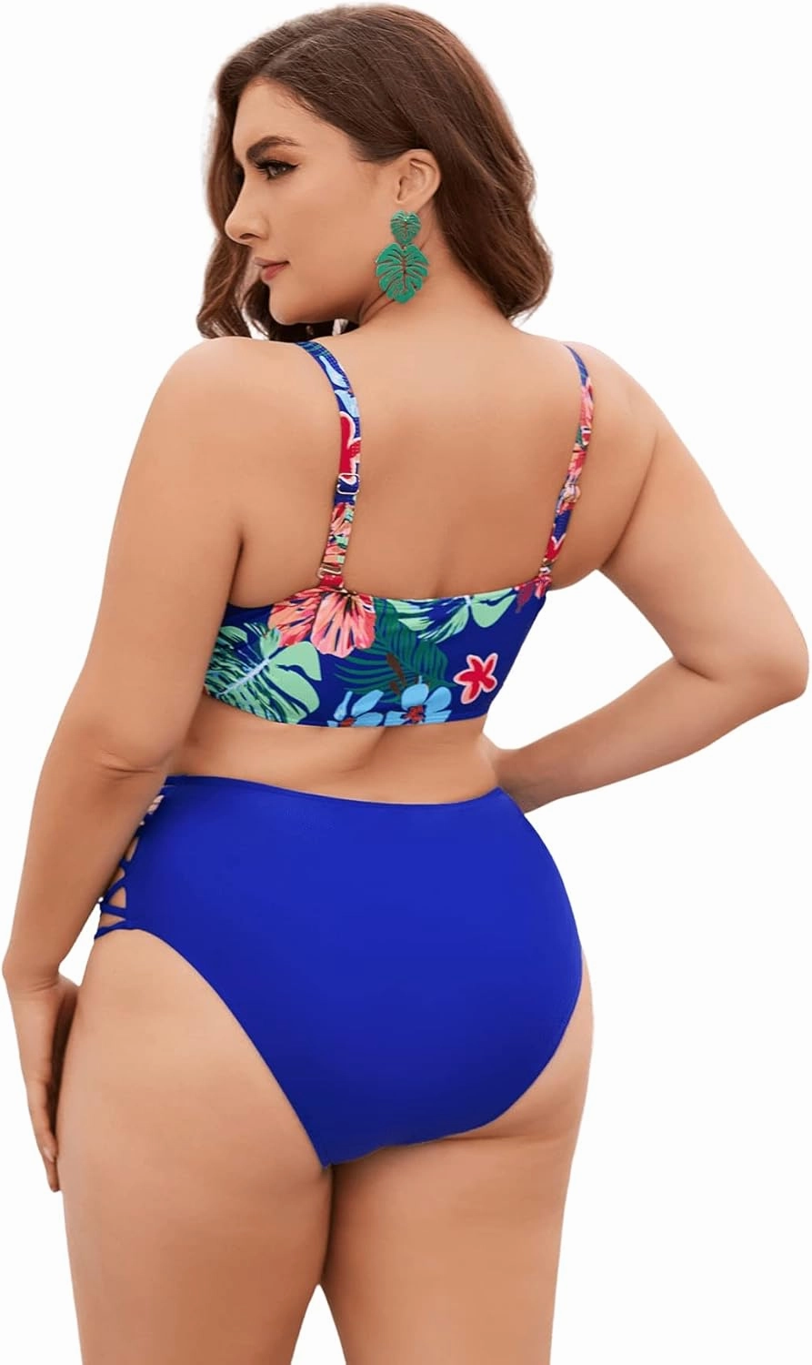 Floerns Women's Plus Size Tie Dye Rib Knit Ruched Drawstring Bikini Swimsuit