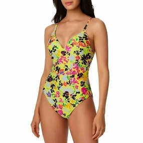 Floral Chic One Piece Swimsuit In Citron