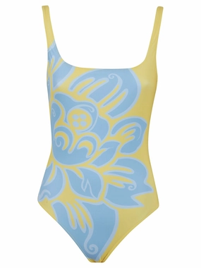 Floral Print One-Piece Swimsuit With Square Neckline