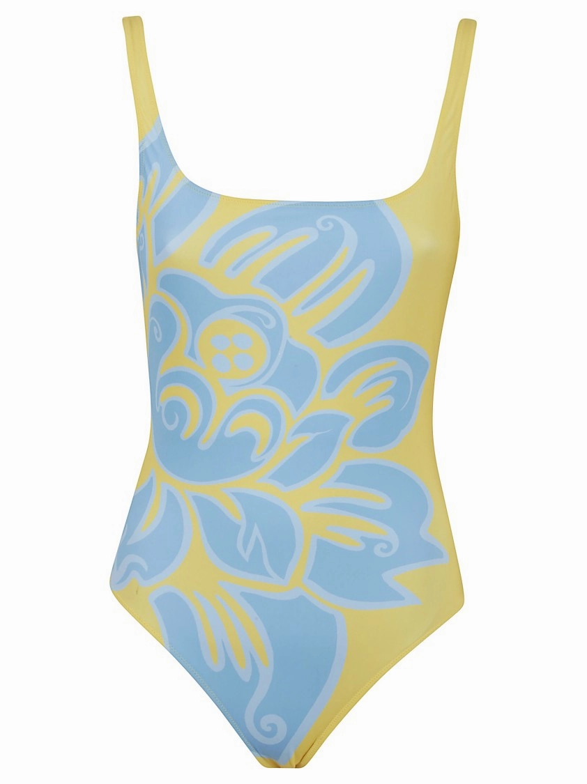 Floral Print One-Piece Swimsuit With Square Neckline