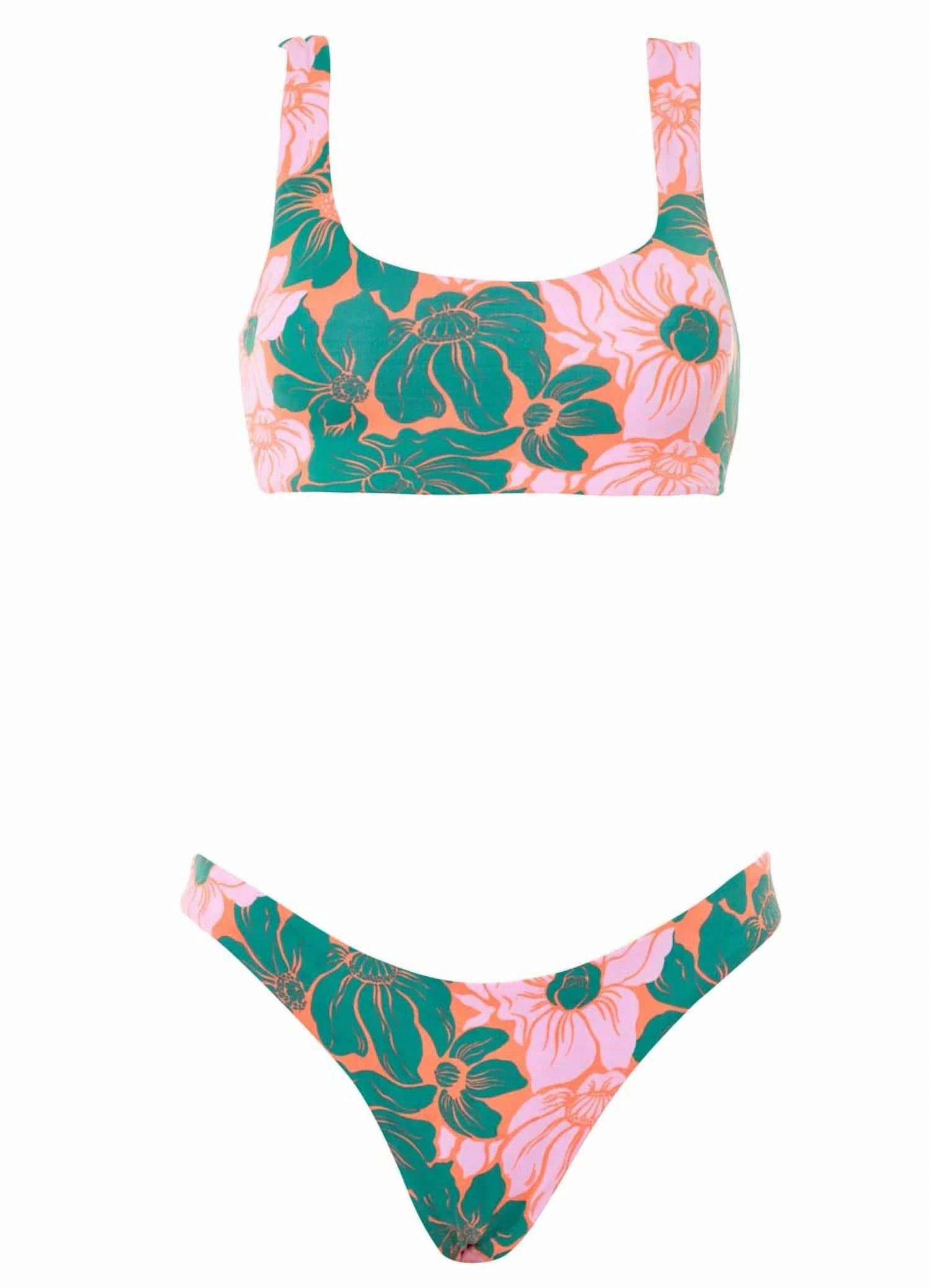 Floral Stamp Bikini Top In Green
