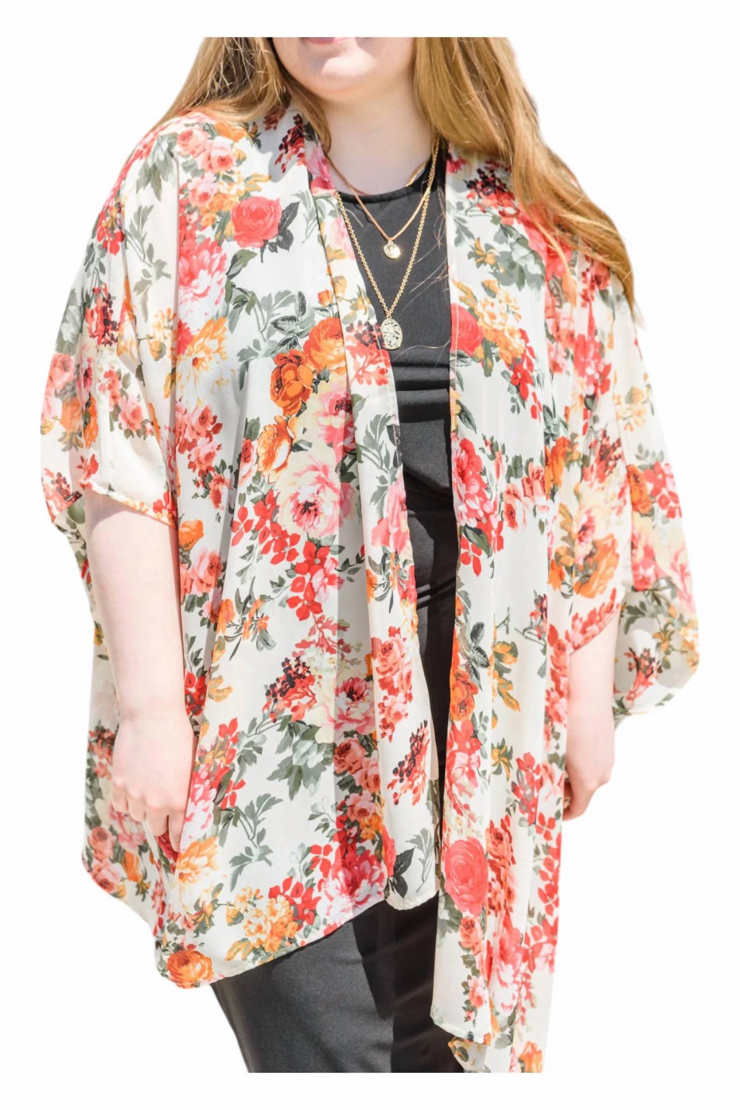 Flowers By The Lake Kimono In Red