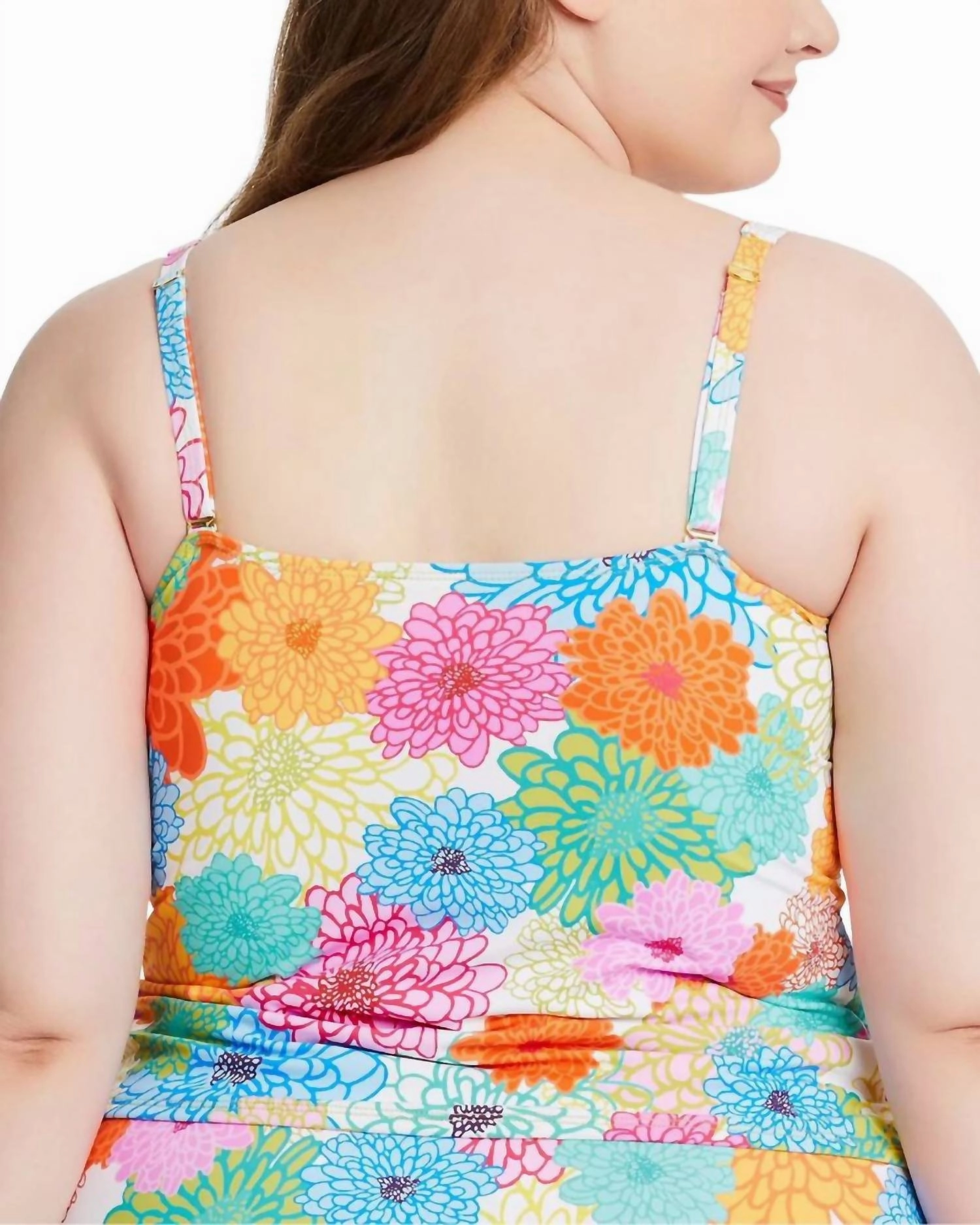 Fresh Picks Over The Shoulder Tankini Top In Orange Multi