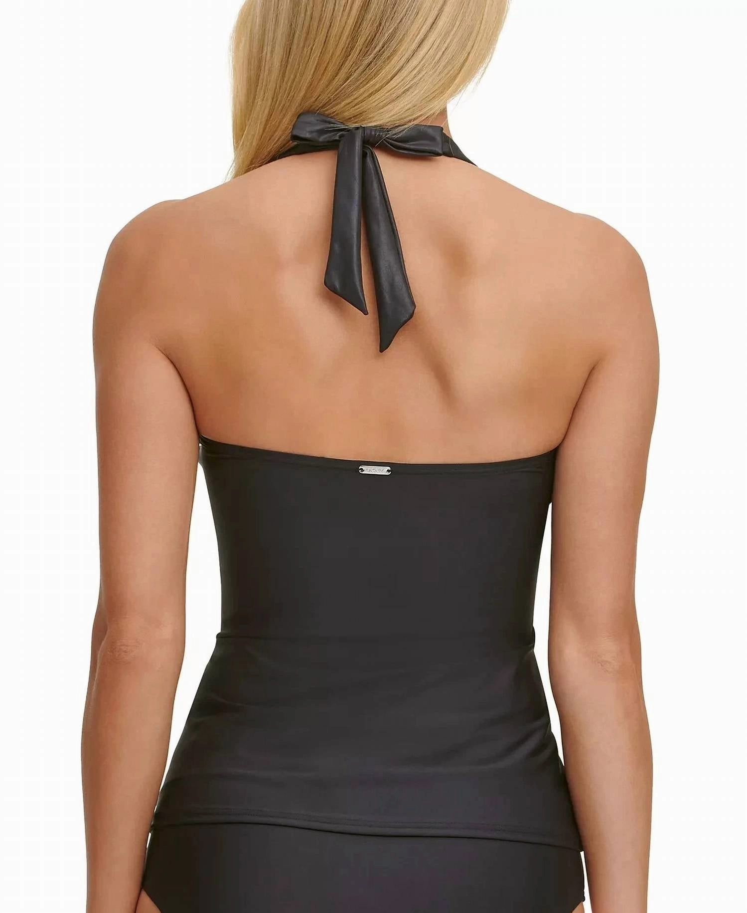 Front Halter Tankini Swimsuit Top In Black