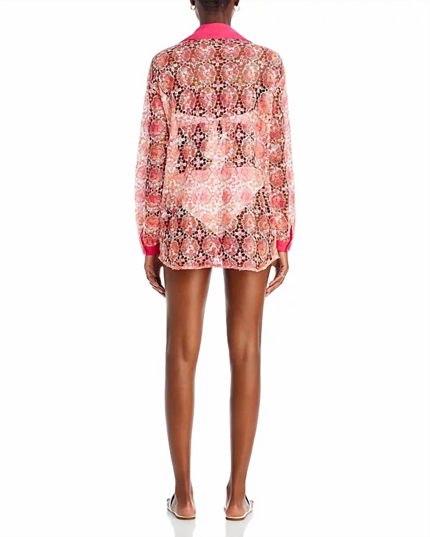 Gary Princed Lace Swim Cover Up Shirt In Pink