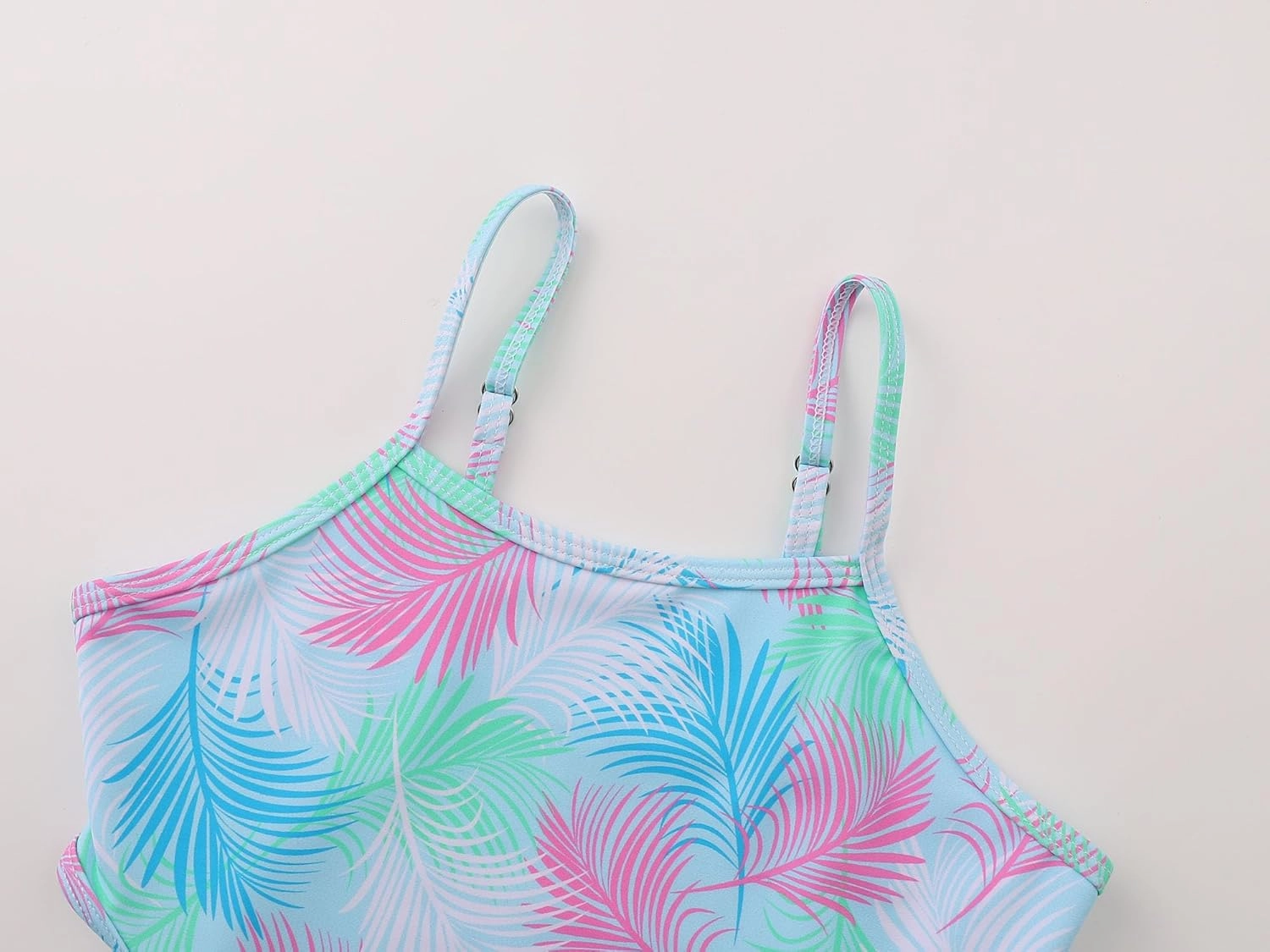 Girls One Piece Leopard Print Swimsuits - Bathing Suit with Adjustable Straps Palm Tree Print Swimwear Size 6X-16
