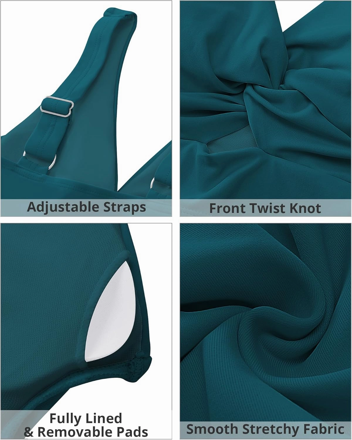GRAPENT Bikini Tops for Women Cropped StrapCore Tankini Tops Beach Padded Knot Twist Cut Out Adjustable Swimwear Top Only