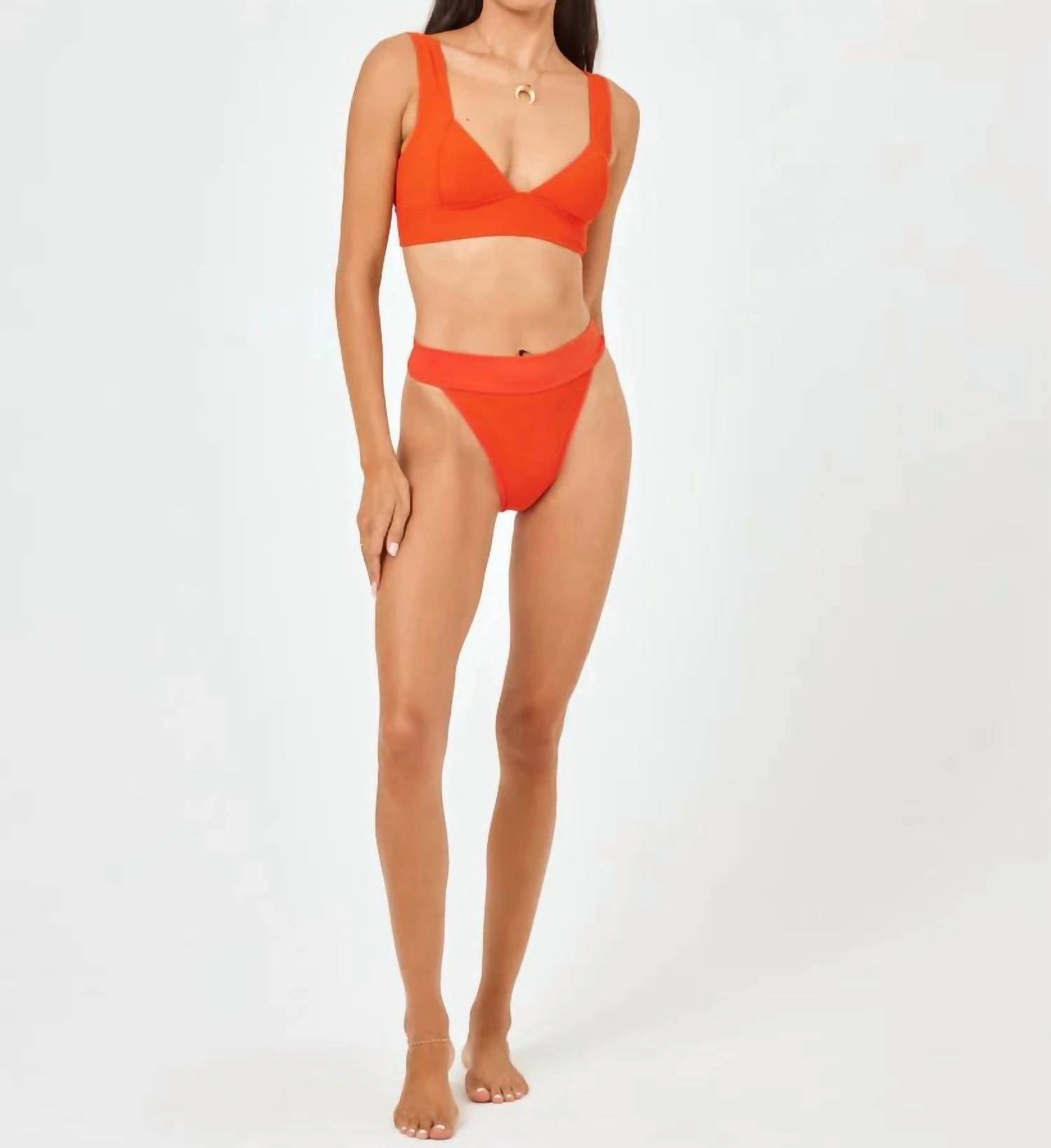 Hailey Ribbed Swimsuit Top In Pimento Red